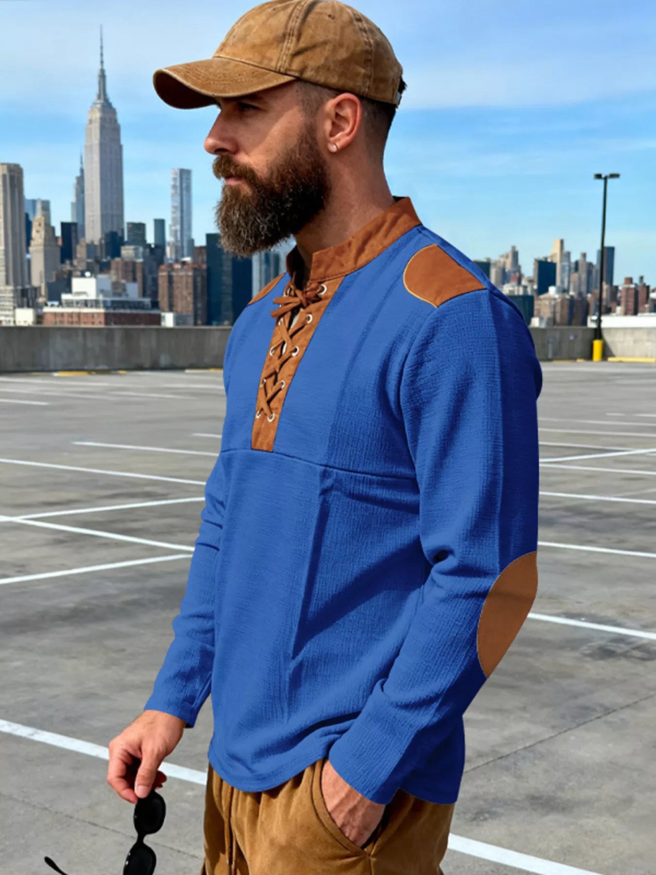 Men's Full Size Vintage Lace-Up Long Sleeve T-Shirt Plus Size