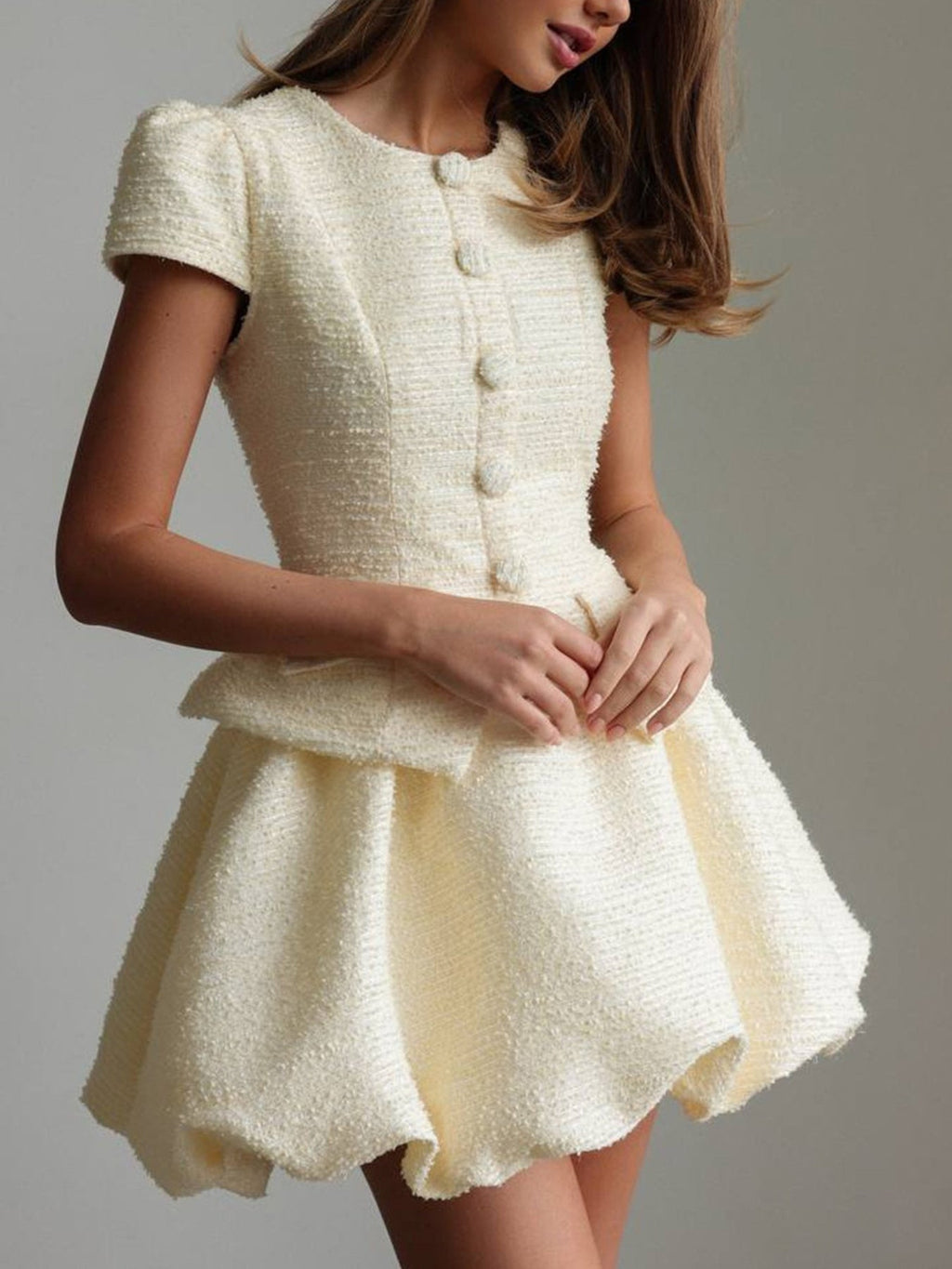 Button Up Short Sleeve Top and Bubble Hem Skirt Set