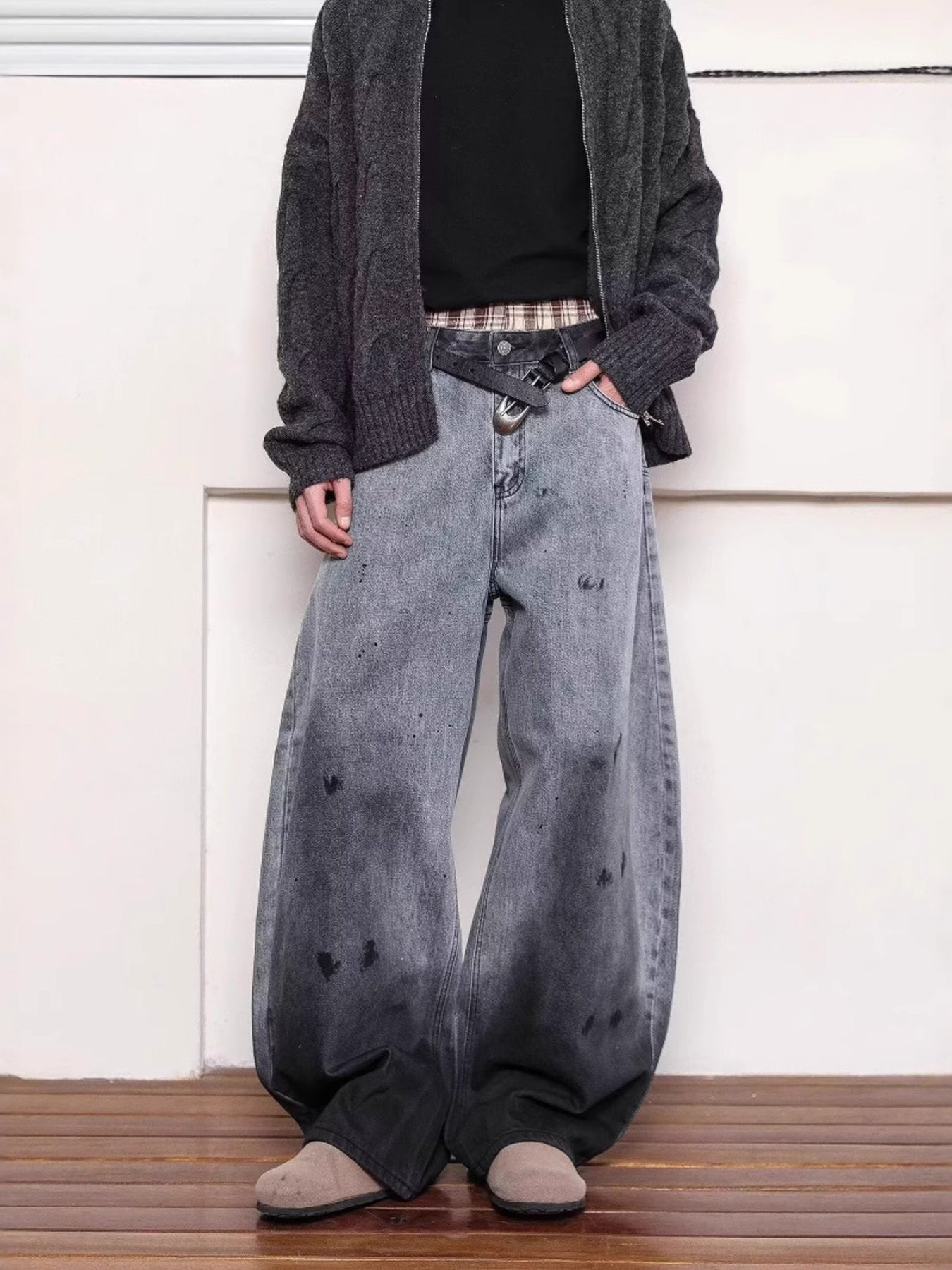 Men's Full Size Washed Wide Leg Jeans Plus Size