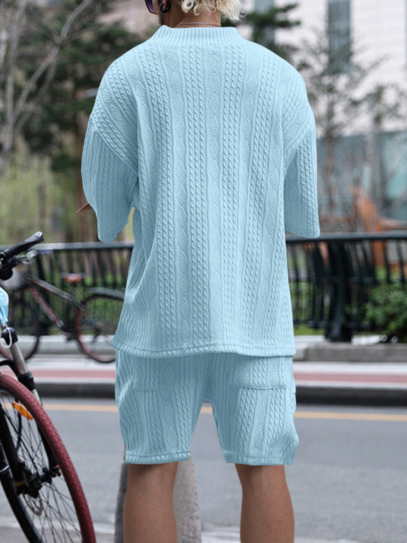 Men's Full Size Casual Knit V-Neck Short Sleeve Top and Shorts Set Plus Size