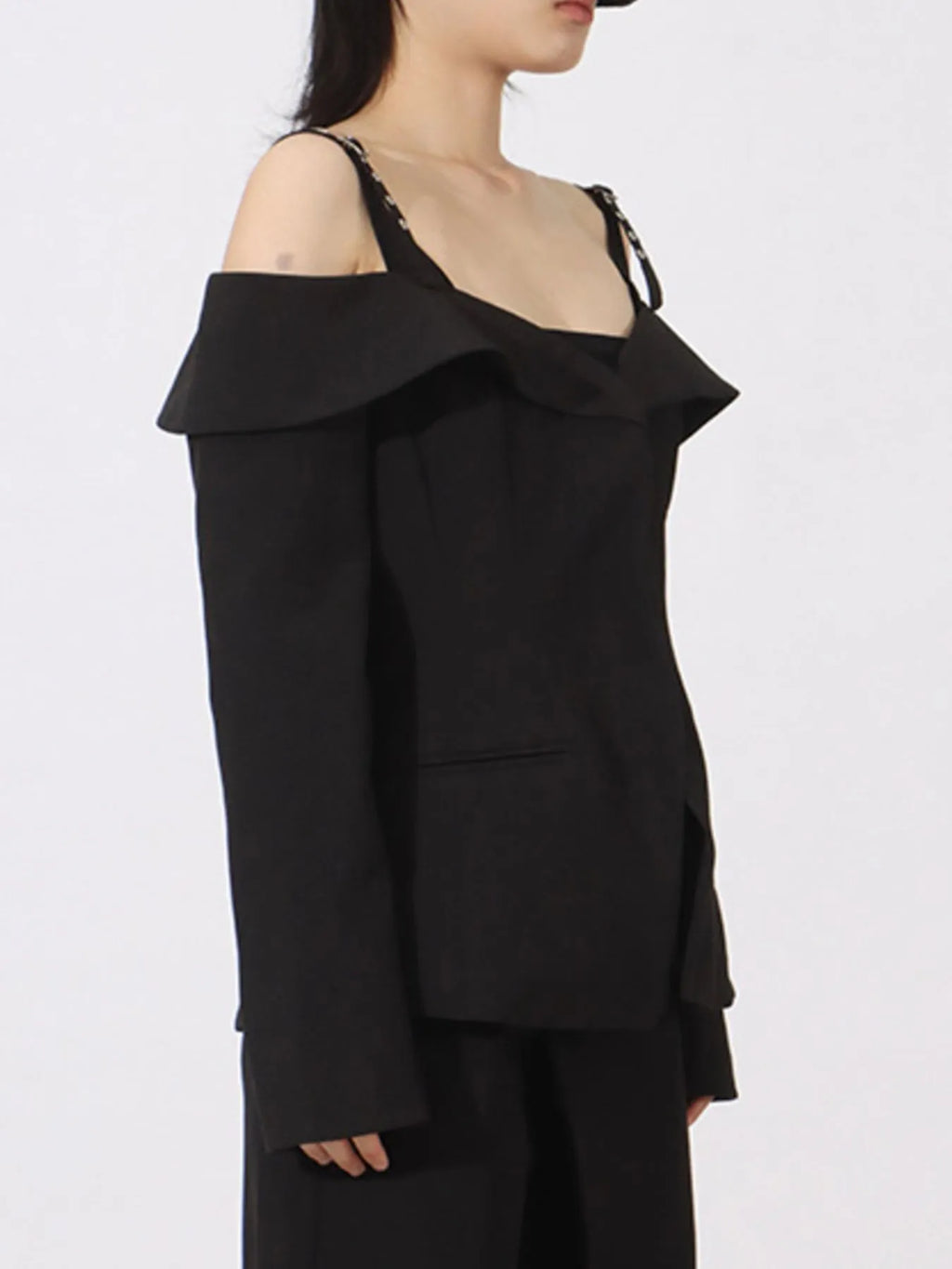 Ruffled Cold Shoulder Long Sleeve Outerwear