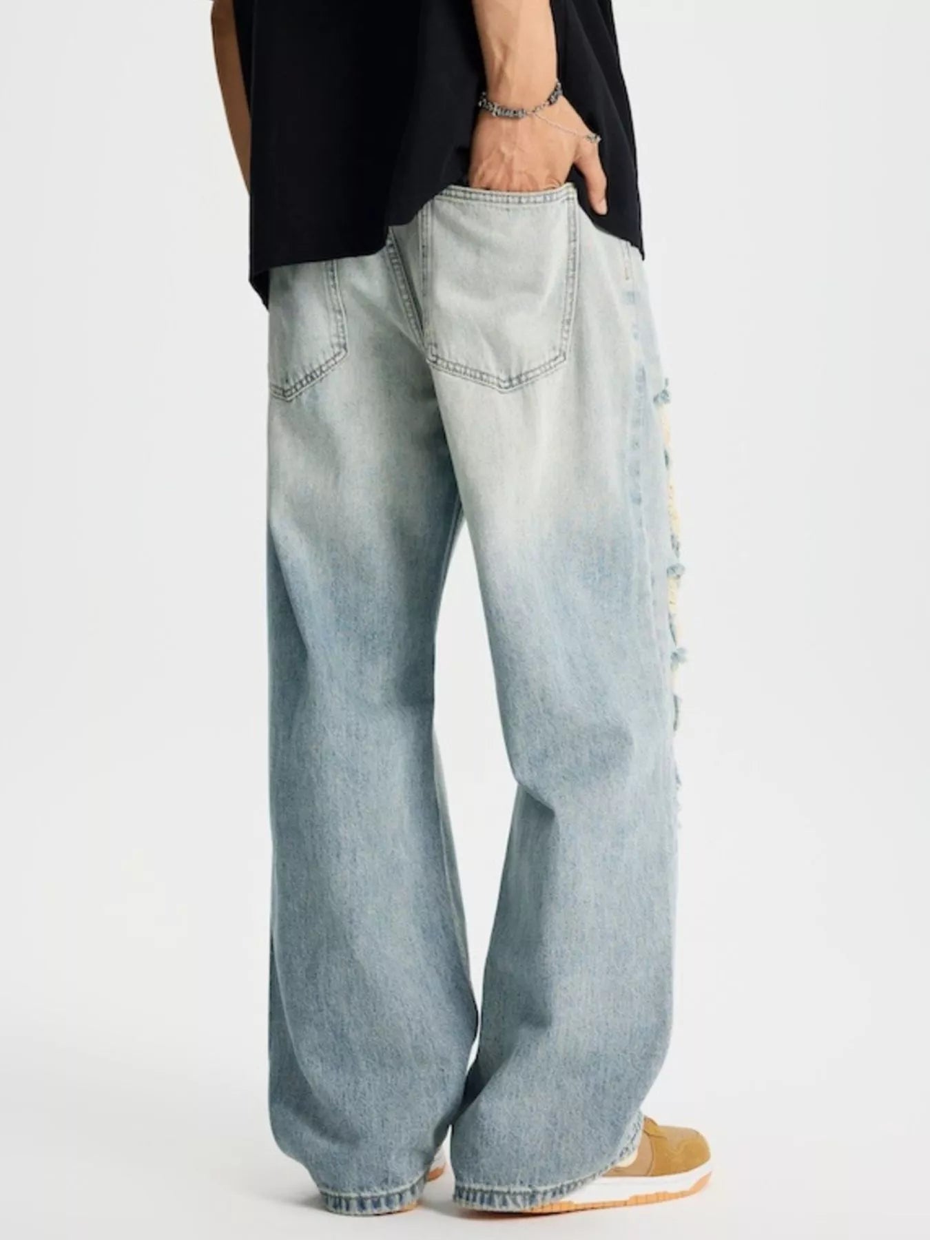 Men's Full Size Distressed Wide Leg Jeans Plus Size