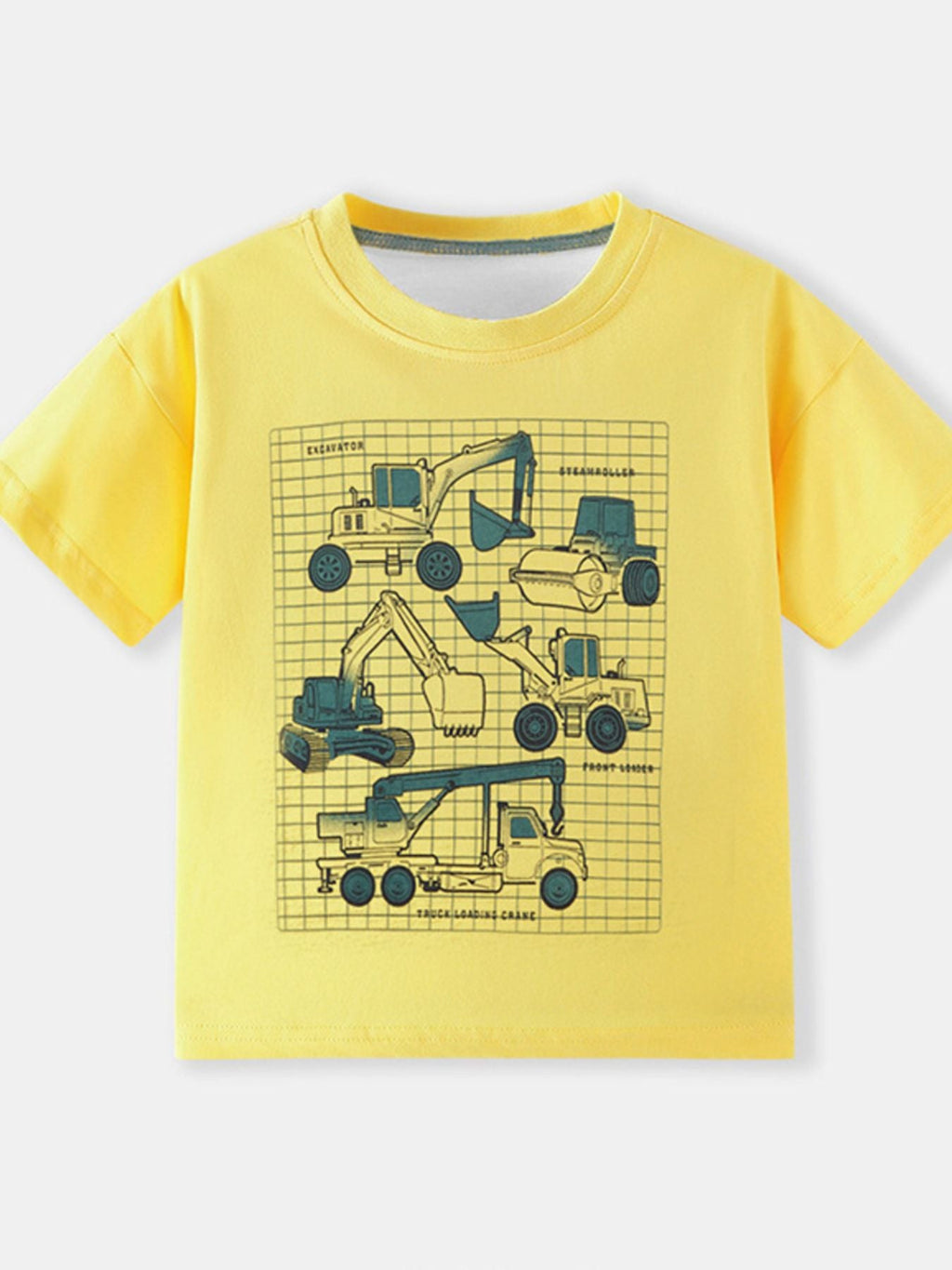 Children's Construction Vehicle Graphic Short Sleeve T-Shirt