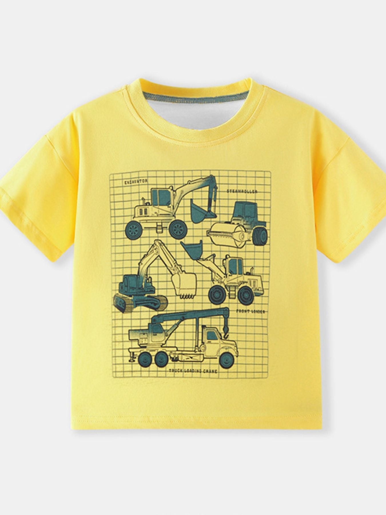 Children's Construction Vehicle Graphic Short Sleeve T-Shirt