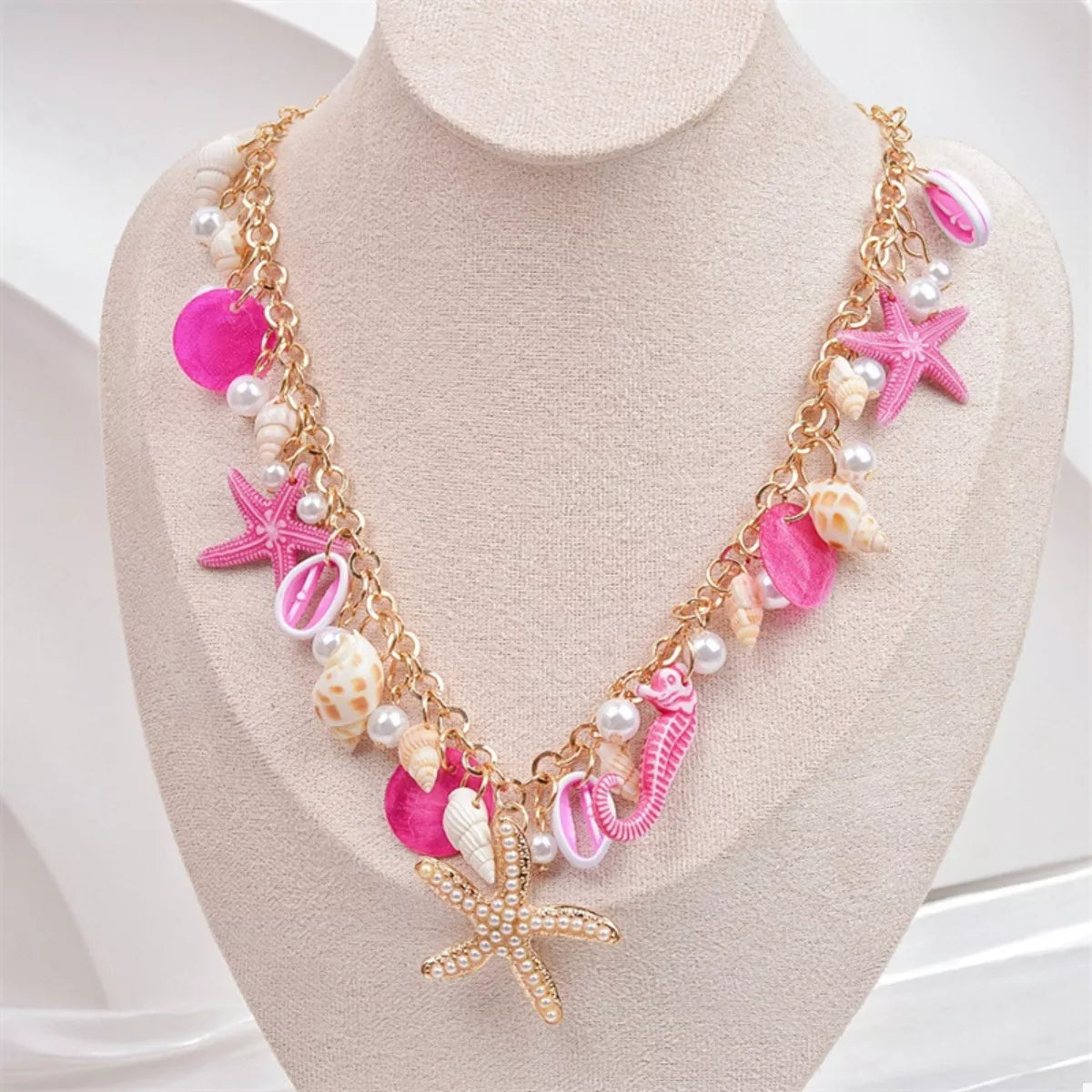 Ocean Charm Shell Starfish Statement Necklace