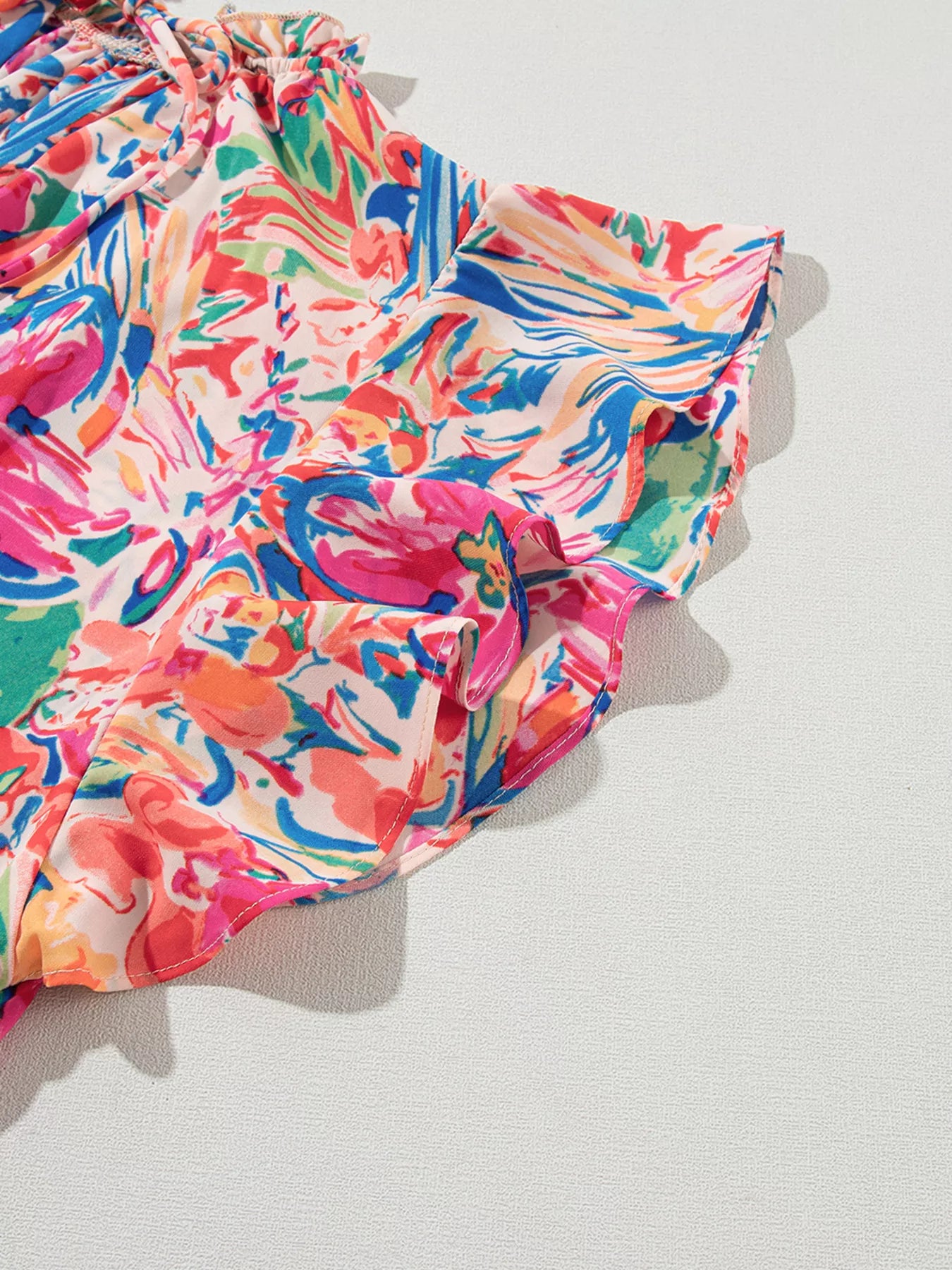 Multicolour Floral Ruffled Sleeve V Neck Summer Blouse