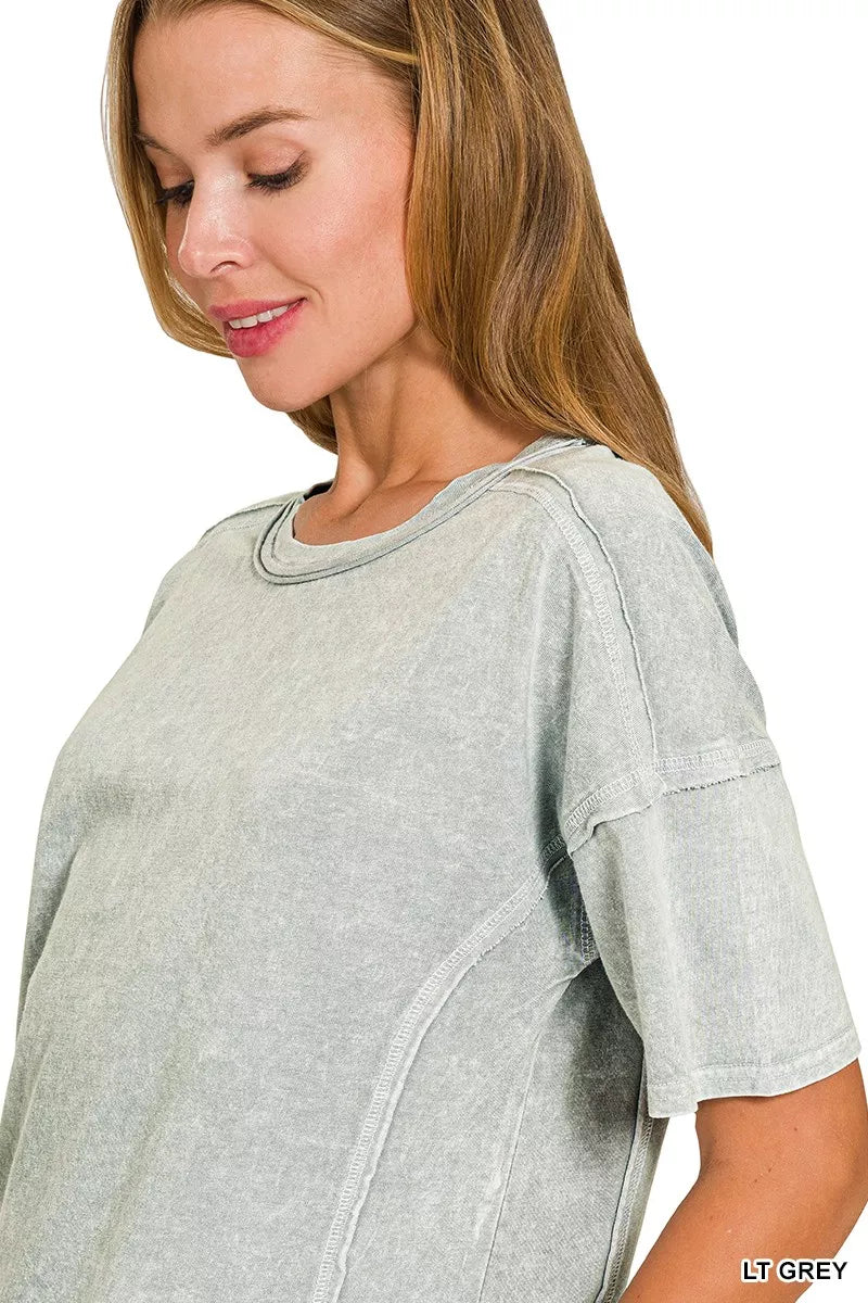 Zenana Halo Snow Washed Short Sleeve Tee and Shorts Set