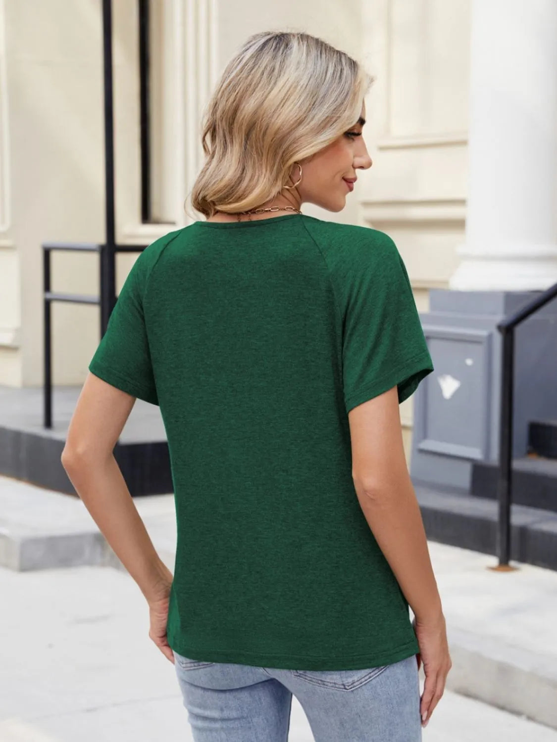Lace Detail Round Neck Short Sleeve Blouse