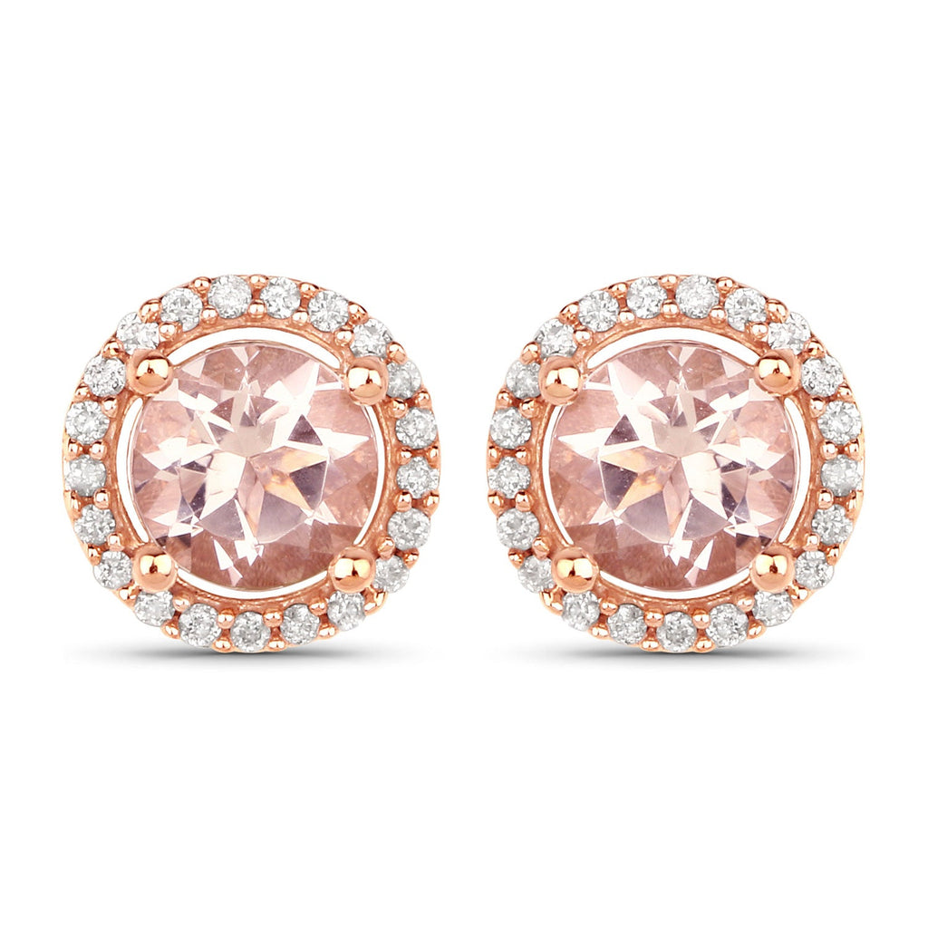 0.93 Carat Genuine Morganite and White Diamond 14K Rose Gold Earrings