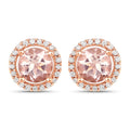 0.93 Carat Genuine Morganite and White Diamond 14K Rose Gold Earrings