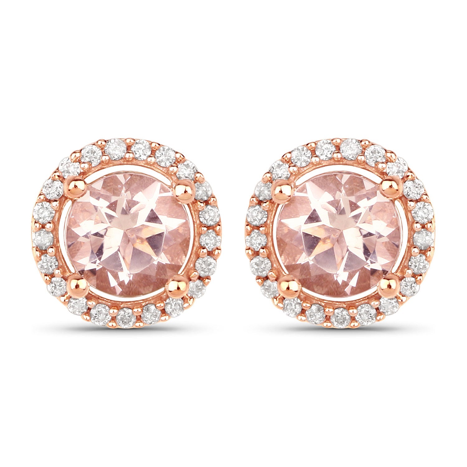 0.93 Carat Genuine Morganite and White Diamond 14K Rose Gold Earrings