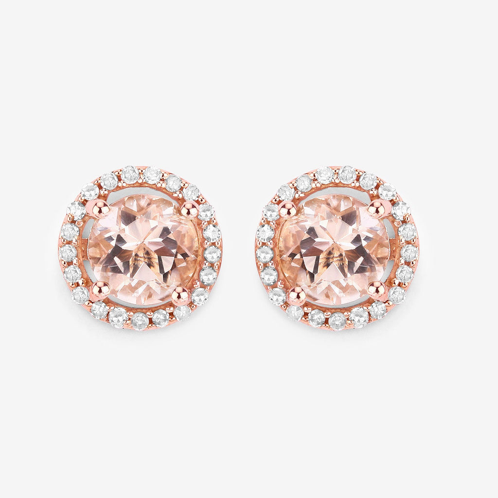 0.93 Carat Genuine Morganite and White Diamond 14K Rose Gold Earrings