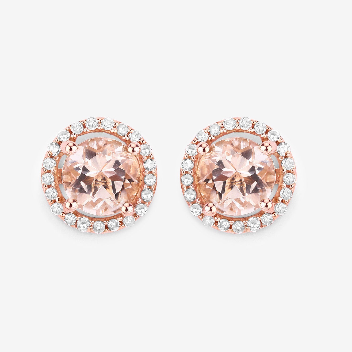 0.93 Carat Genuine Morganite and White Diamond 14K Rose Gold Earrings