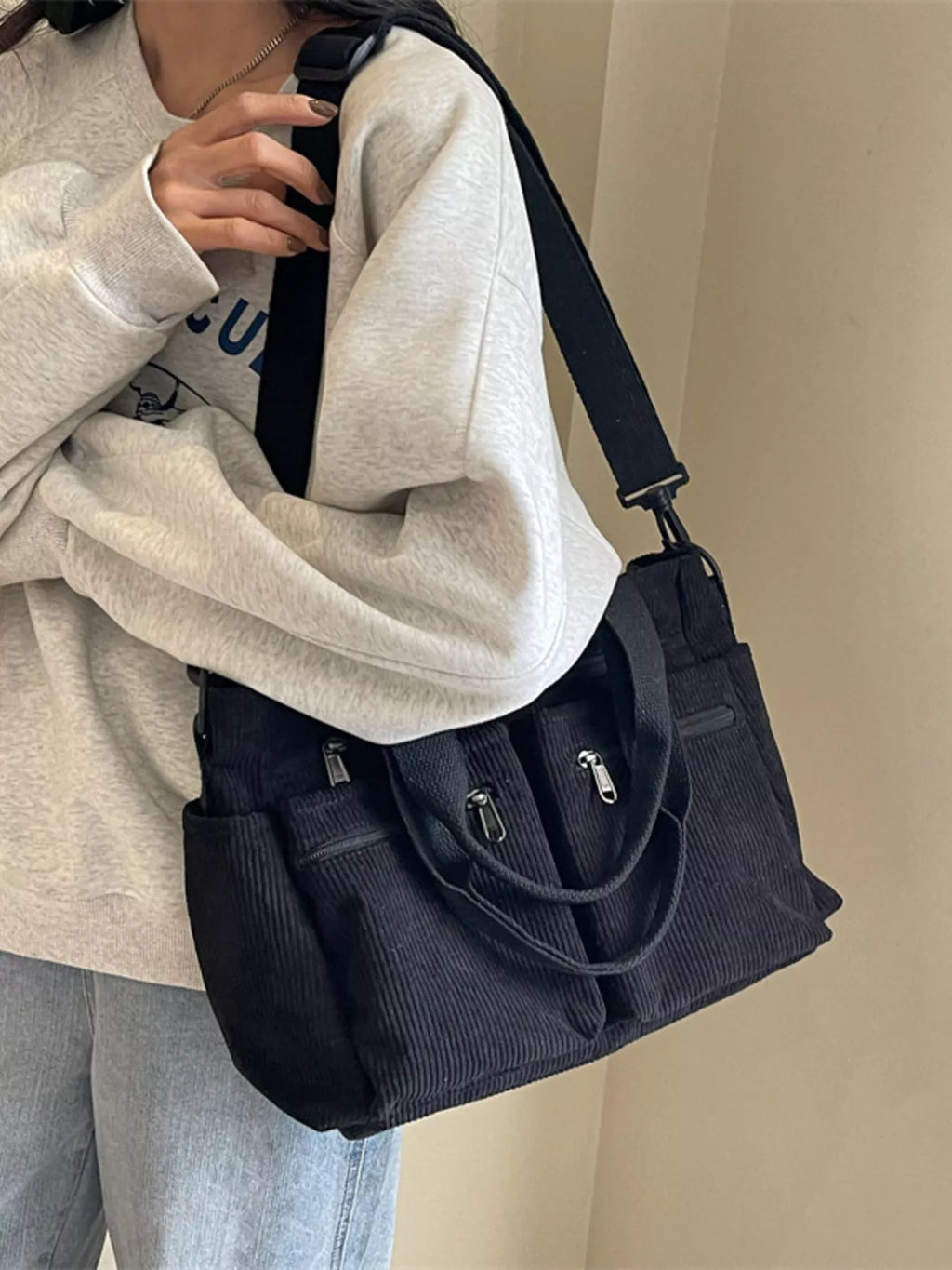 Corduroy Multi-Pocket Crossbody Bag