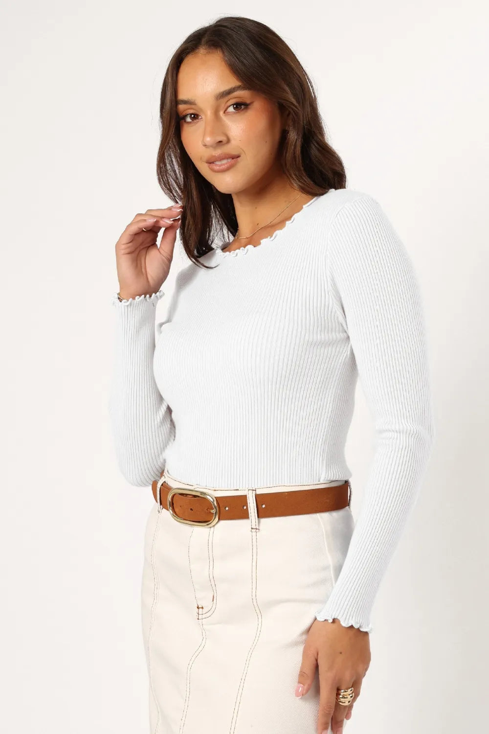 Lettuce Edge Round Neck Long Sleeve T-Shirt