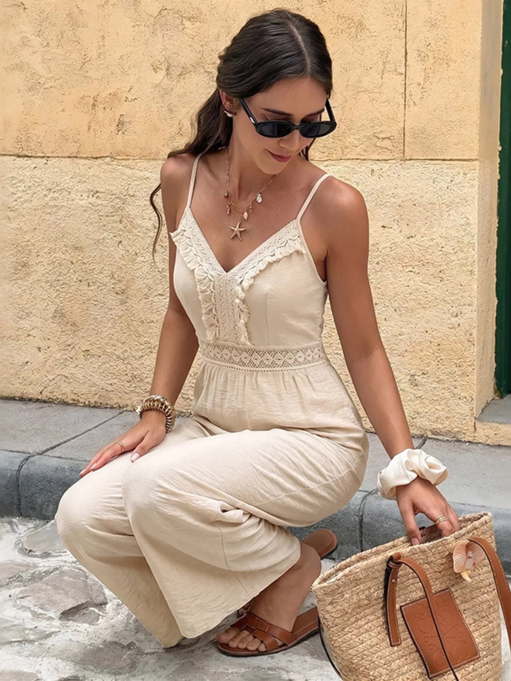 Lace Trim Spaghetti Strap Jumpsuit