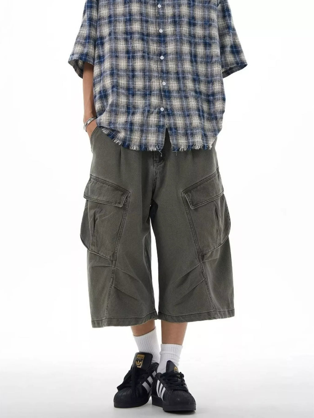 Men's Plus Size Loose-Fit Cargo Capris Pants