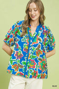 Umgee Floral Contrast-Trim Boho Blouse