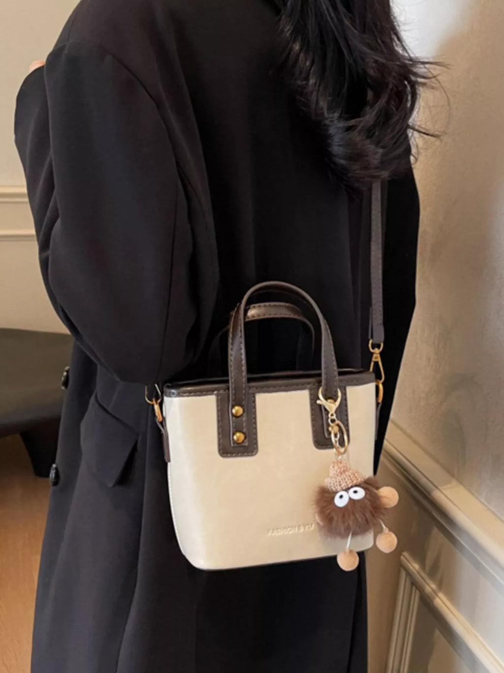 Leather Crossbody Bag with Charm