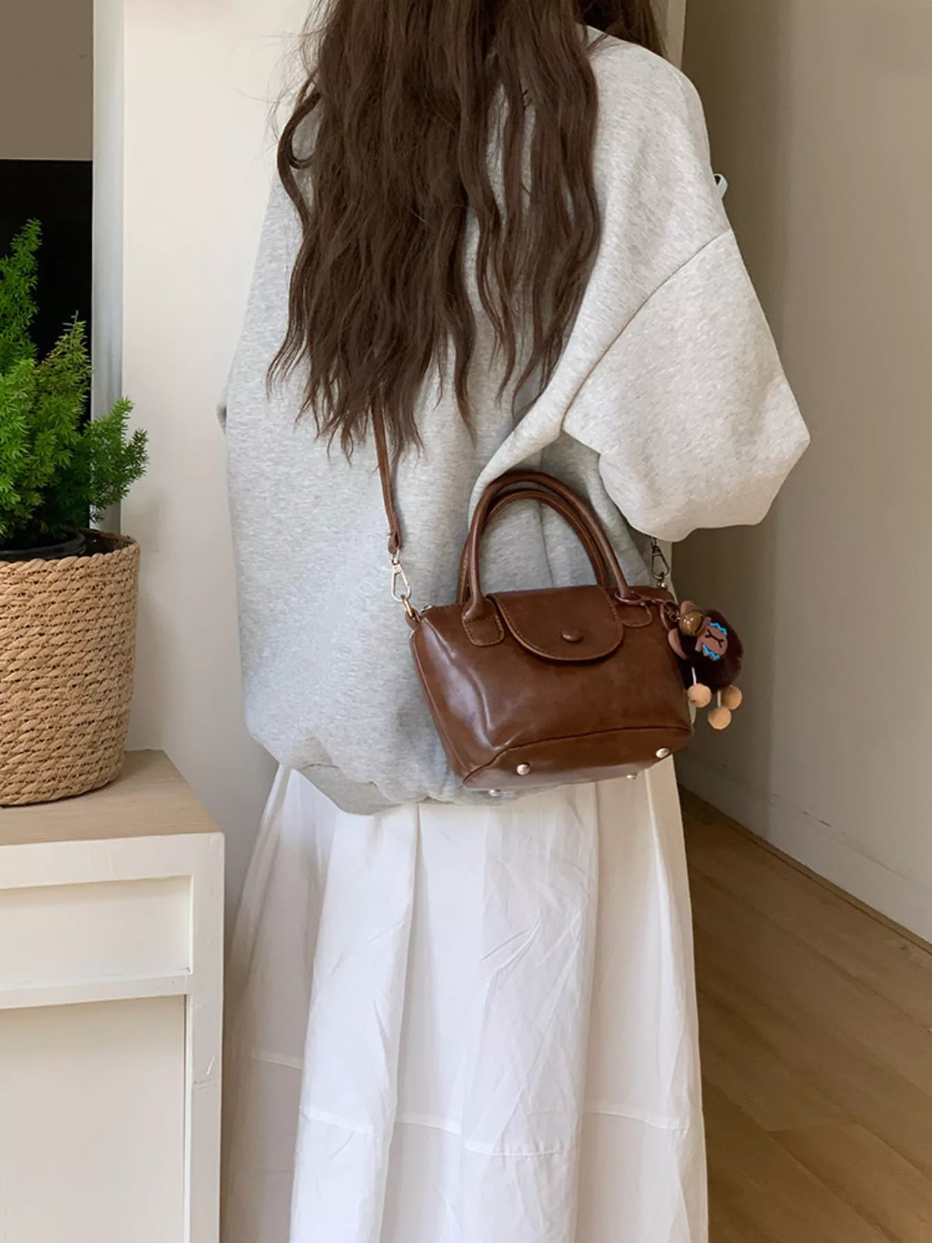 Two-Tone Flap Decor Crossbody Bag with Charm