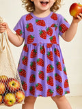 Children's Strawberry Print Short Sleeve Dress