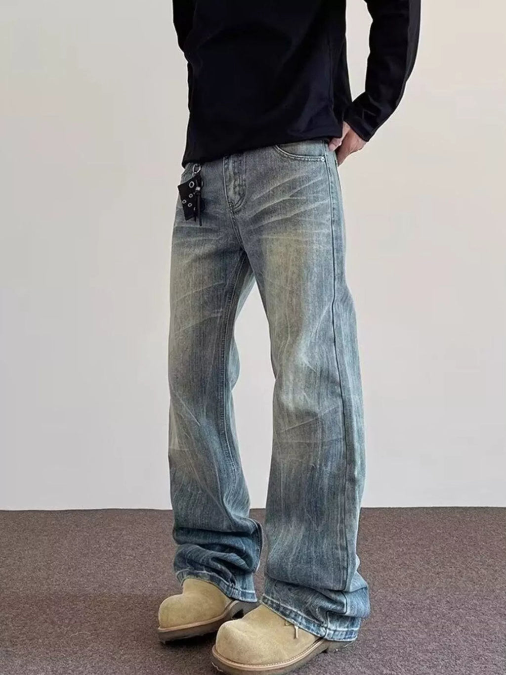 Men's Full Size Vintage Wash Wide Leg Jeans Plus Size