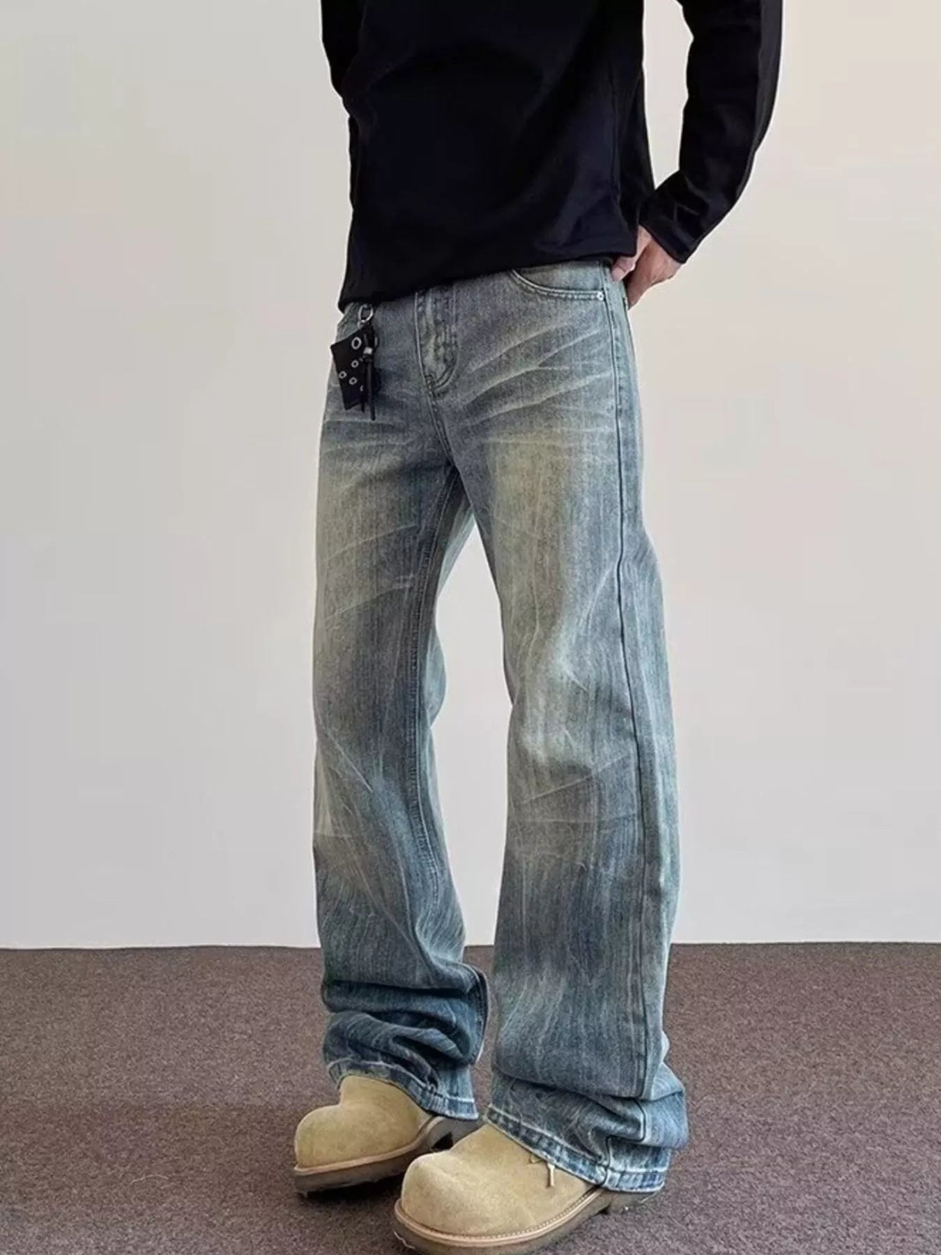 Men's Full Size Vintage Wash Wide Leg Jeans Plus Size