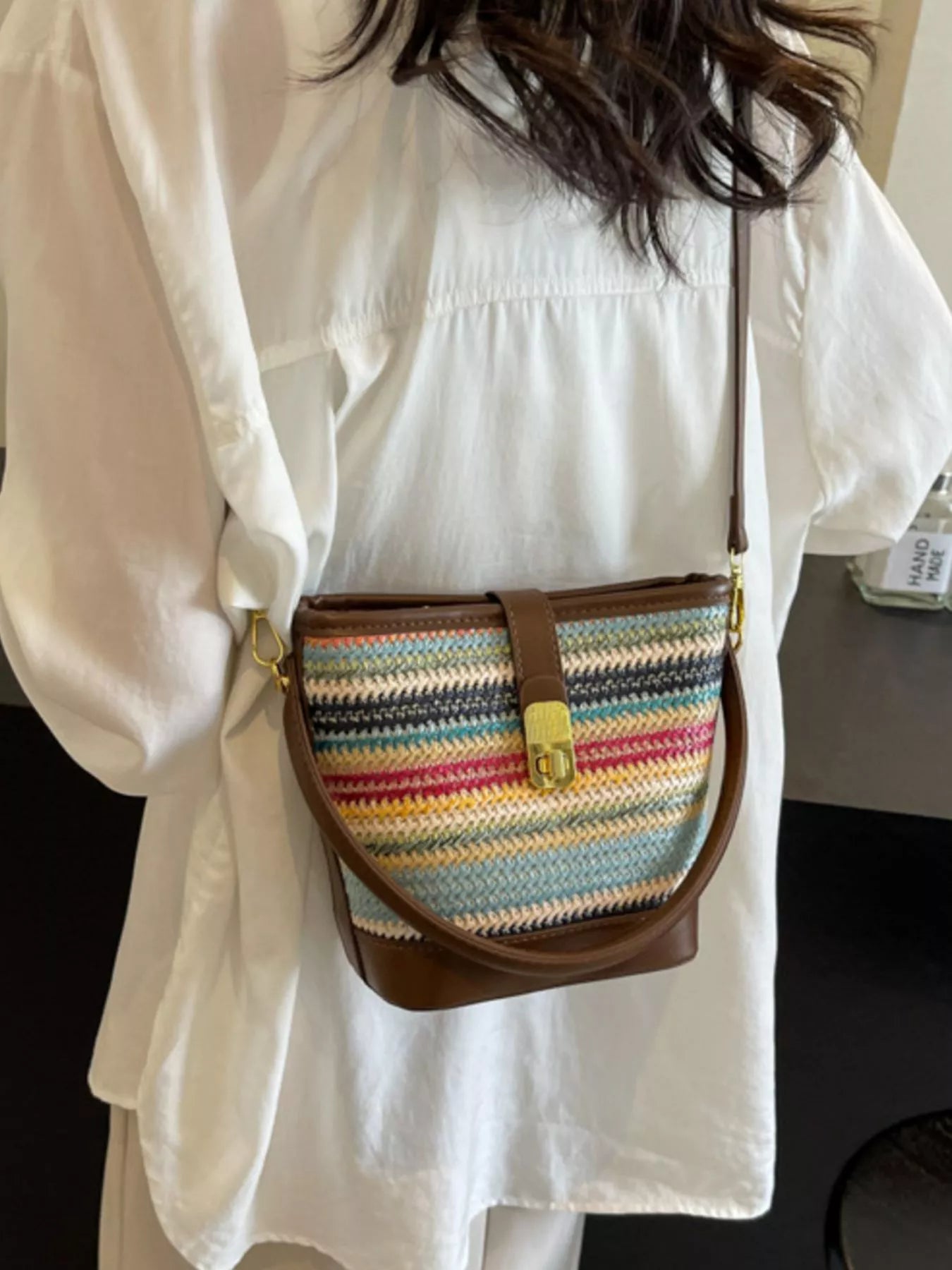 Striped Bucket Crossbody Bag