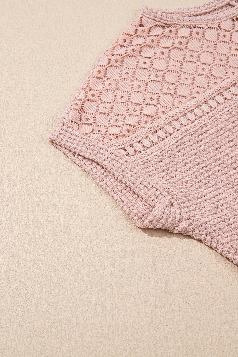 Lace Patchwork Waffle Short Sleeve Knit Top