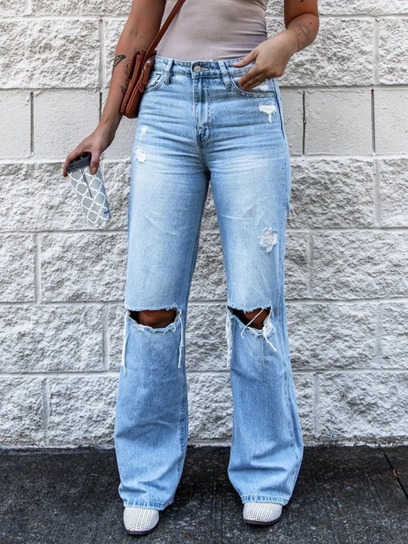 High Waist Distressed Jeans