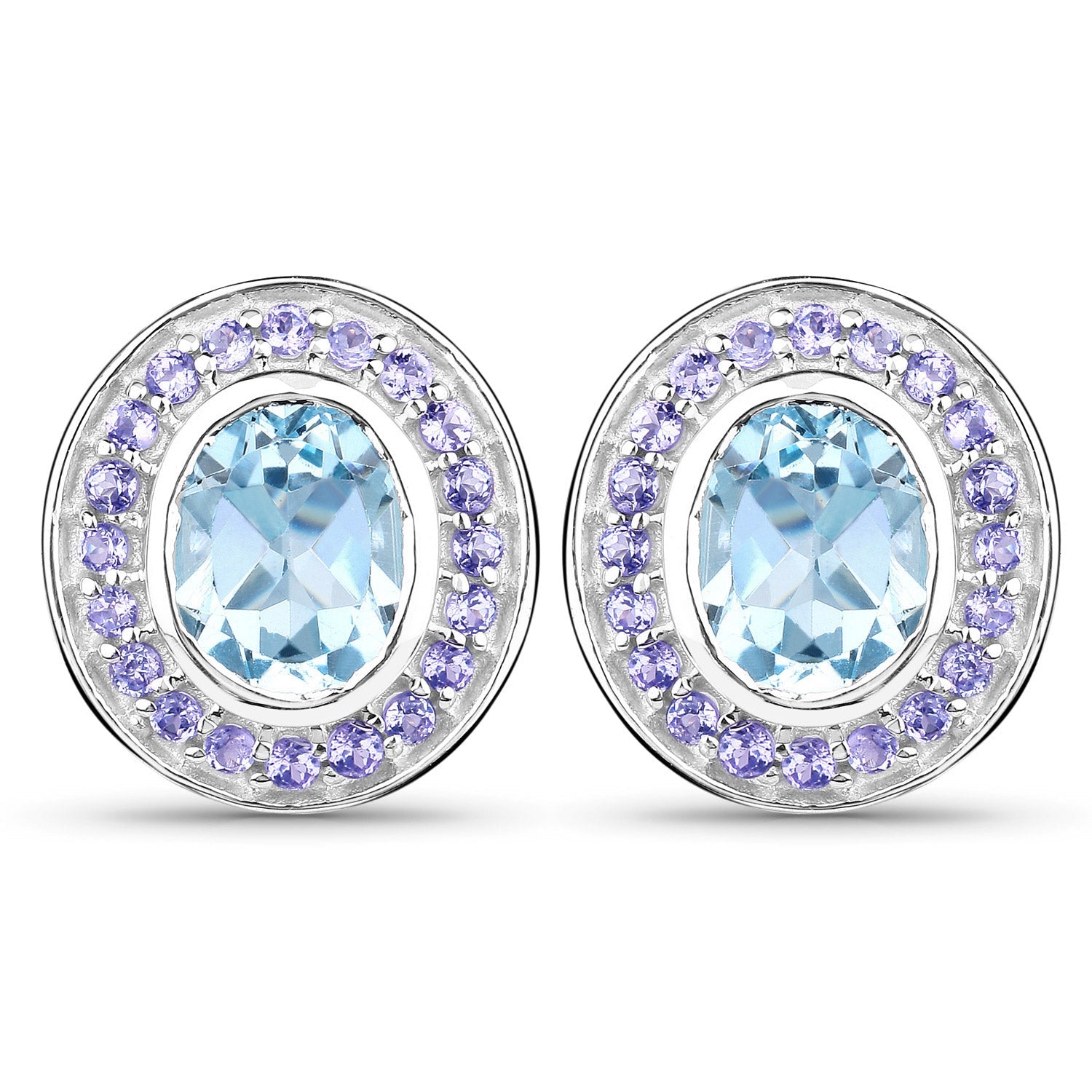 6.30 ct. Genuine Blue Topaz and Tanzanite .925 Sterling Silver Earrings