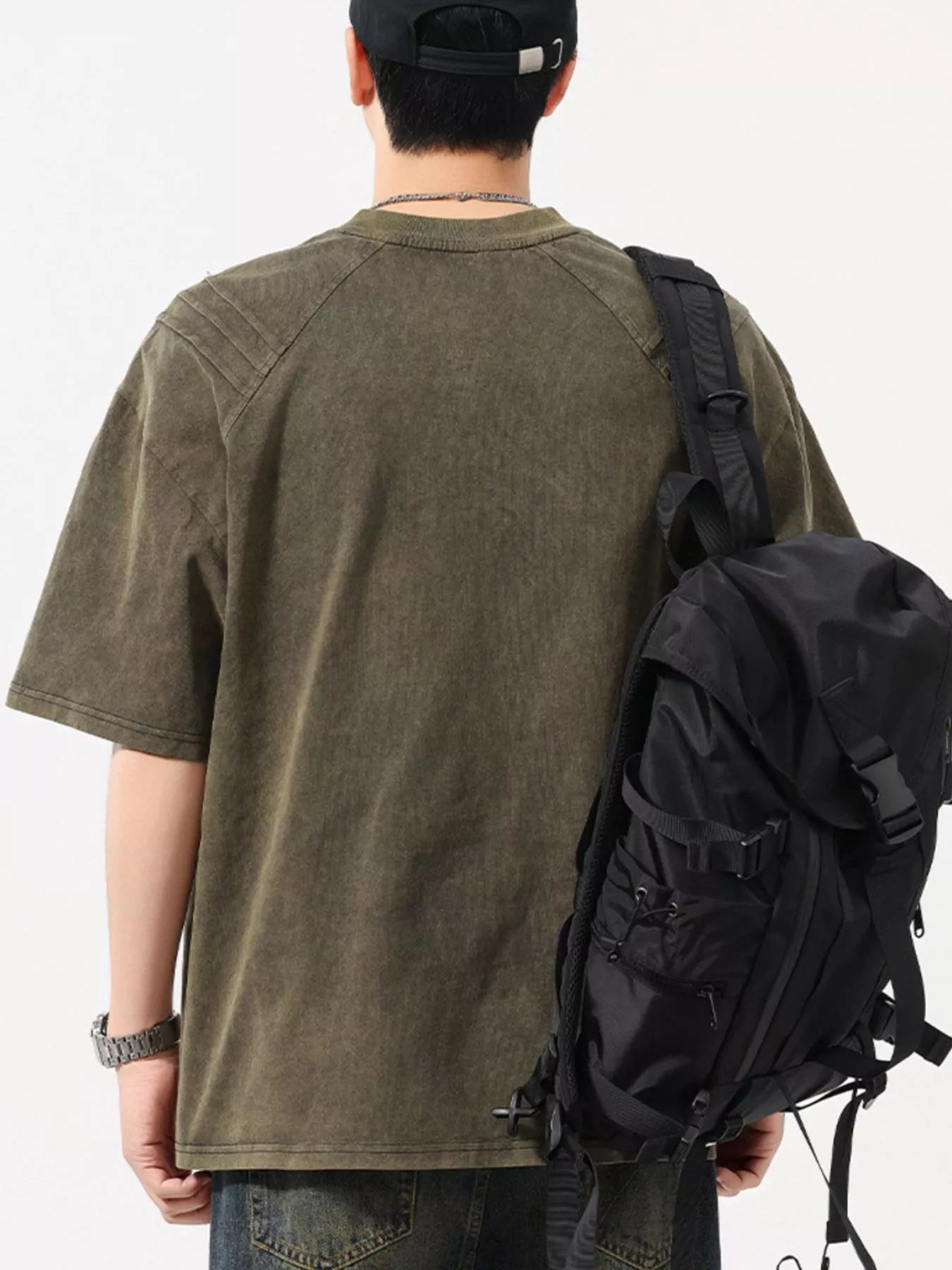 Men's Plus Size Vintage Washed Round Neck Tee