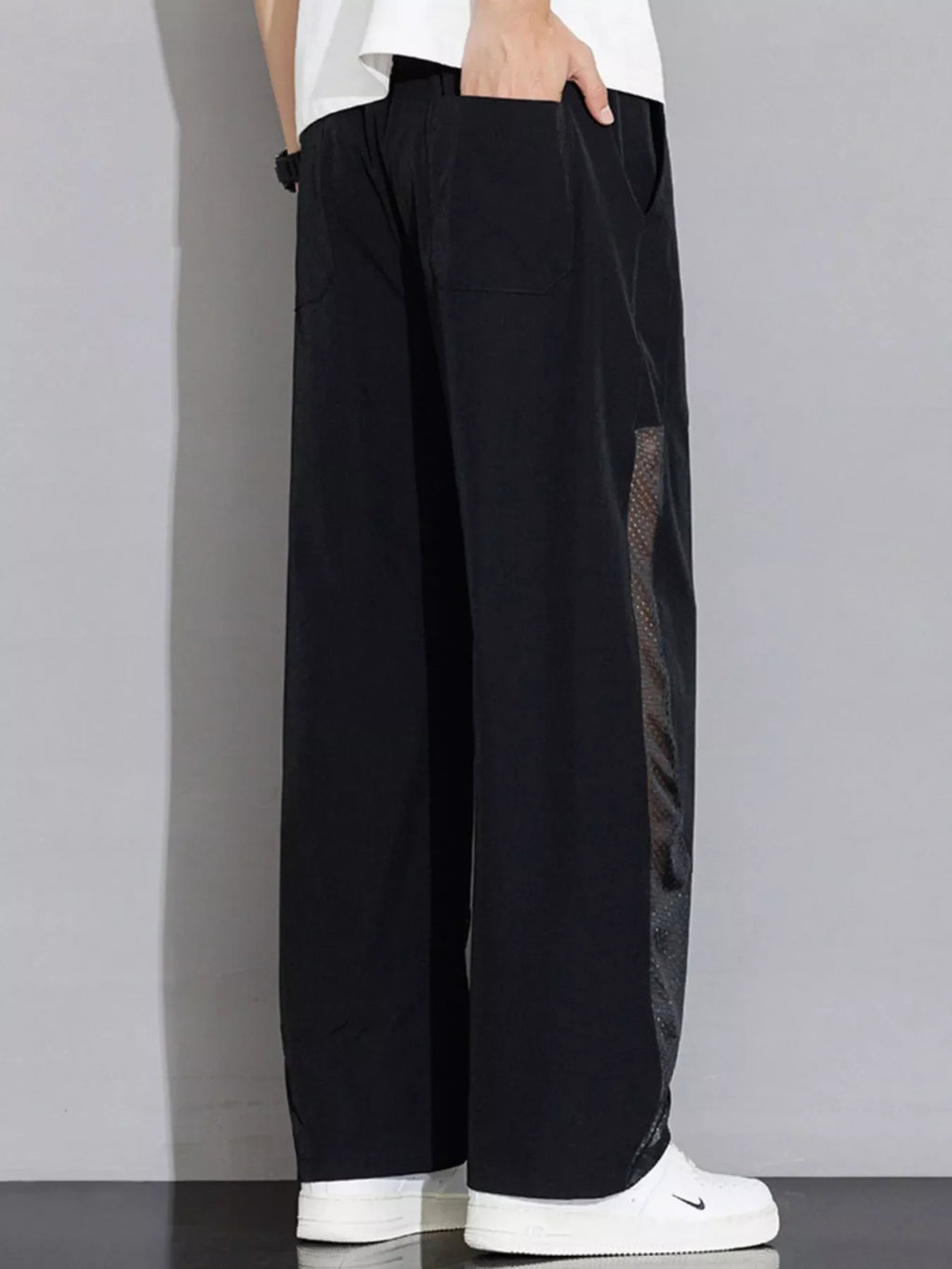 Men's Plus Size Drawstring Wide Leg Mesh Panel Pants