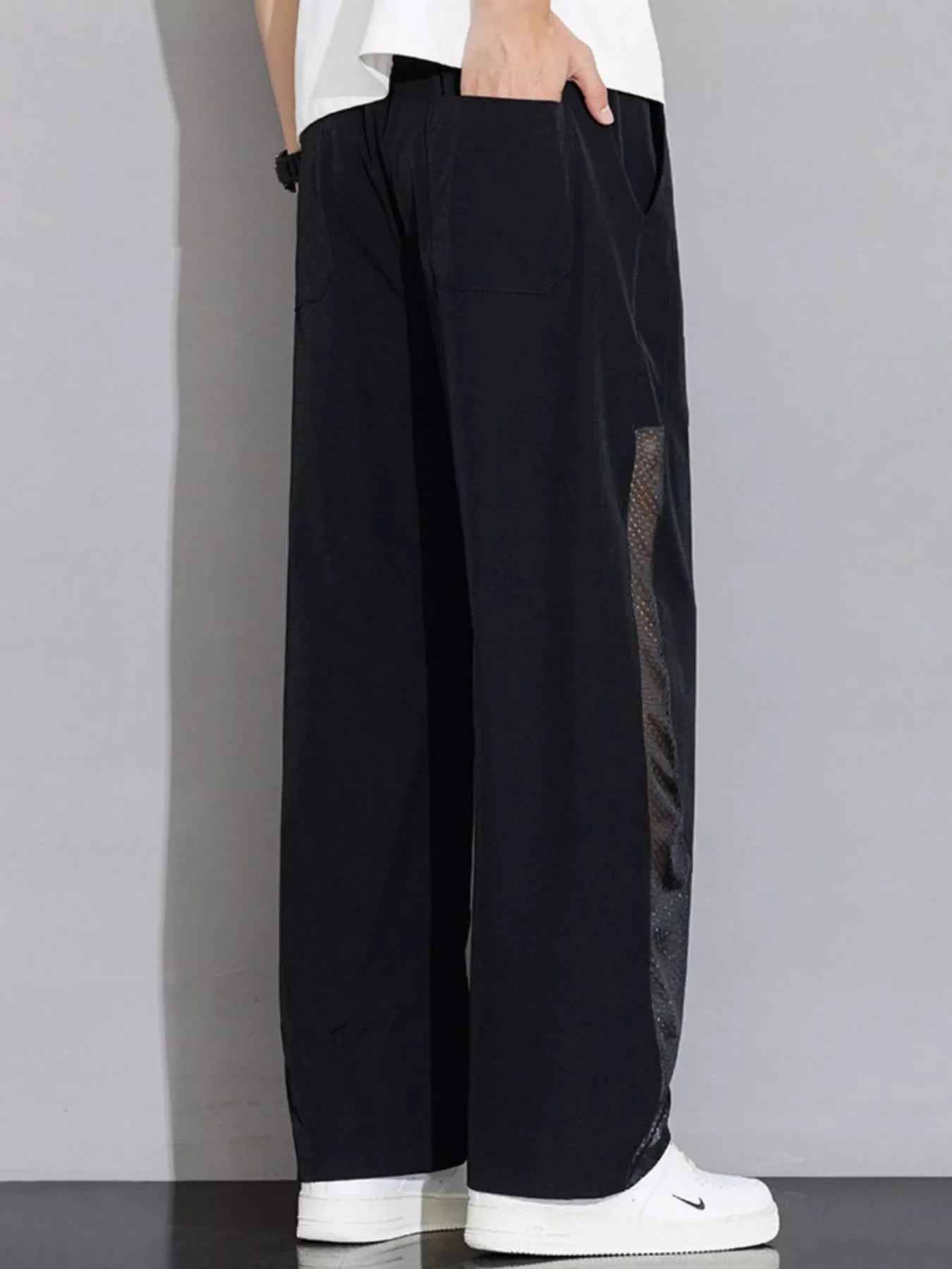 Men's Plus Size Drawstring Wide Leg Mesh Panel Pants