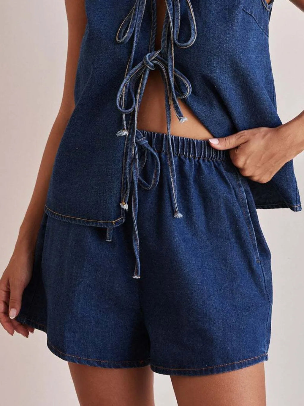 Elastic Waist Denim Shorts
