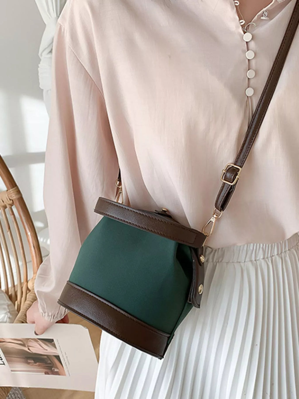 Two-Tone Bucket Crossbody Bag