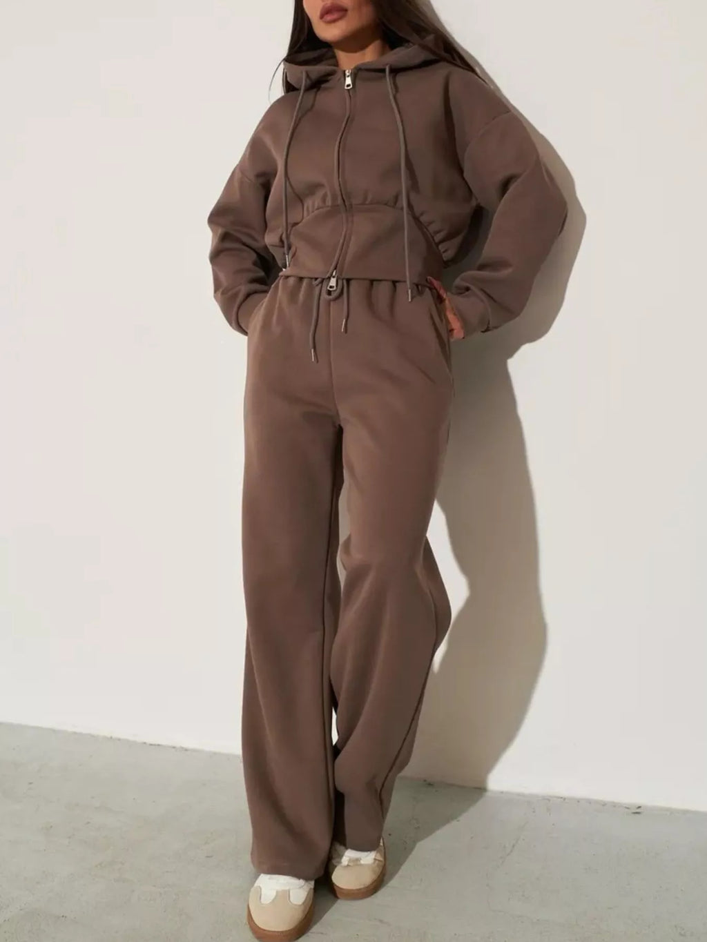 Zip-Up Hoodie and Wide-Leg Pants Set