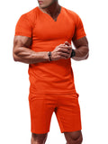 Men's Full Size V-Neck Short Sleeve T-Shirt and Shorts Set Plus Size