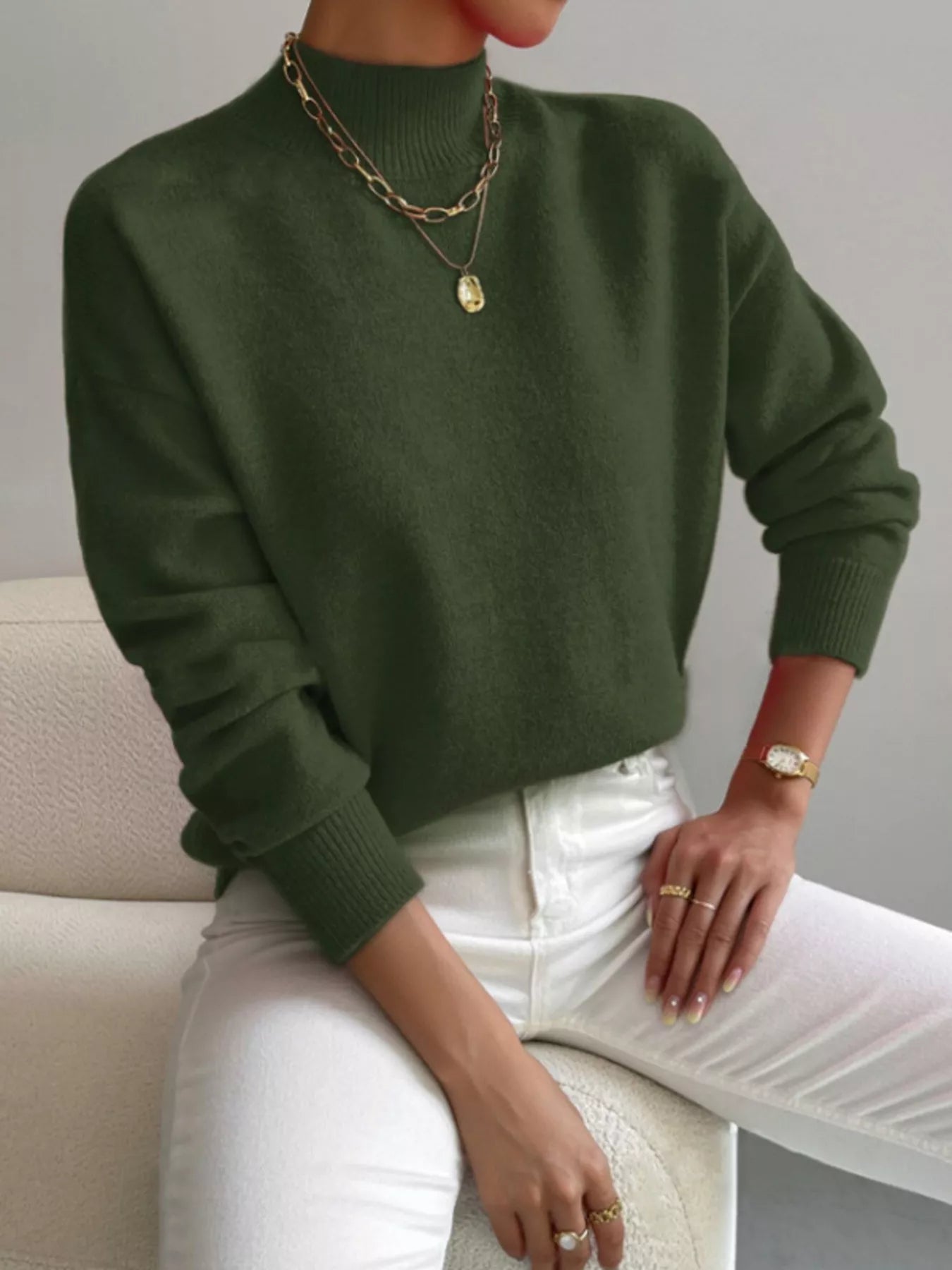 Mock Neck Dropped Shoulder Sweater