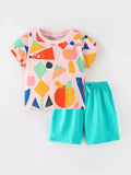 Children's Colorful Geometric Top and Shorts Set