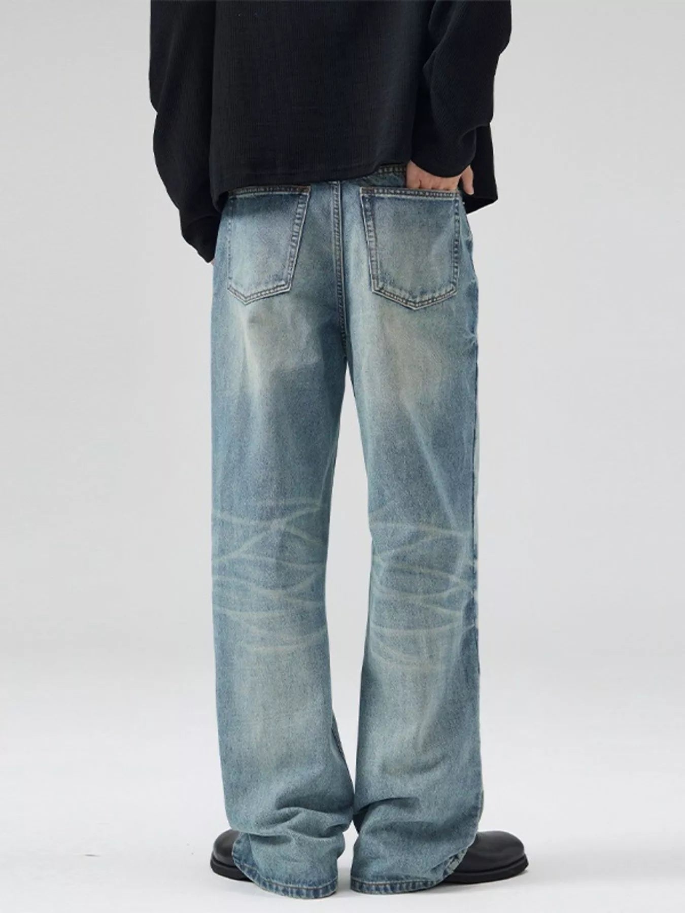 Men's Full Size Wash Wide Leg Relaxed Fit Jeans Plus Size