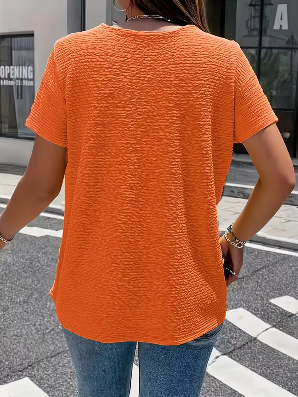 Textured Short Sleeve Blouse