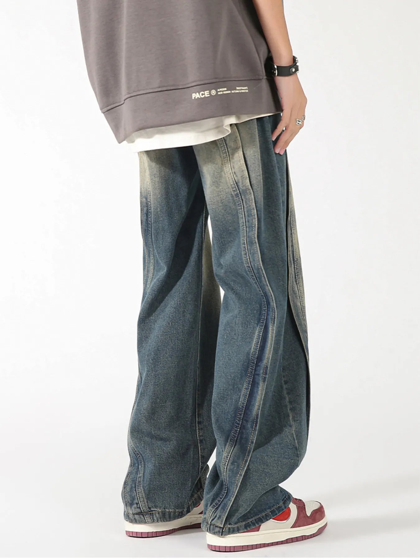Men's Plus Size Vintage Wash Wide Leg Jeans