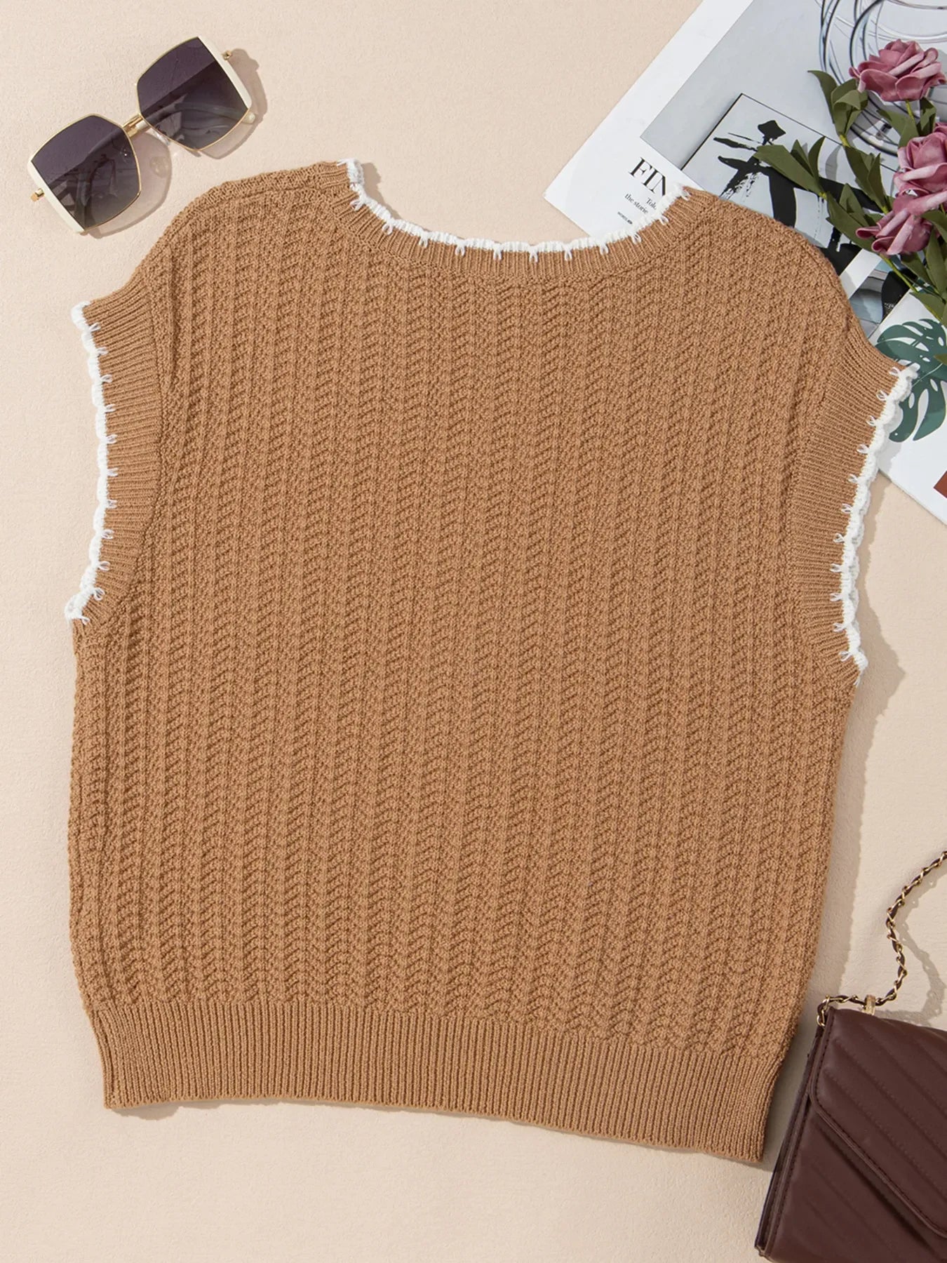 Contrast Trim Boxy Fit Sweater Vest