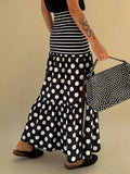Polka Dot Striped Slit Maxi Skirt