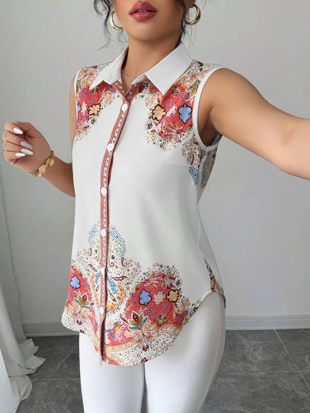Button Up Sleeveless Shirt