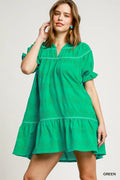Umgee Heart Pattern Short Sleeve Ruffle Babydoll Dress