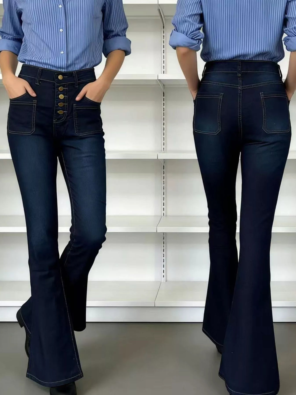 Full Size High-Waisted Button-Fly Flare Jeans Plus Size
