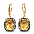14K Yellow Gold Plated 8.90 Carat Genuine Citrine & Black Spinel .925 Sterling Silver Earrings