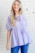 And The Why Textured Pintuck Blouse Top with Tassels